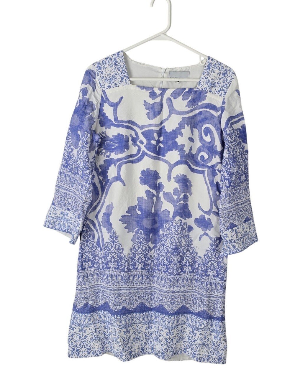 Paolo Petrone Shift Tunic Dress 44 Square Neck 3/4 Sleeves Mediterranean Print